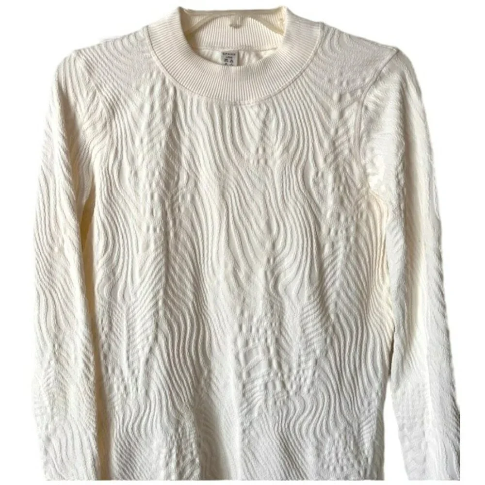 SPANX Swirl Textured Long-Sleeve Base Layer Mock Neck - Ivory - L